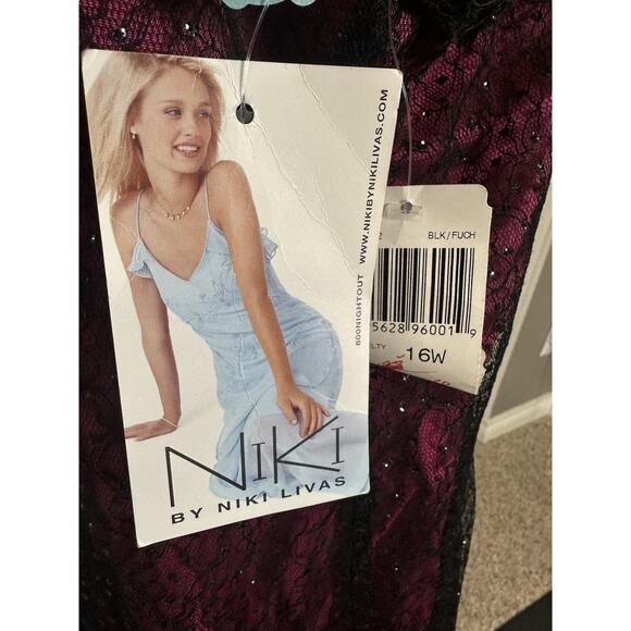 Niki By Niki Livas Vintage Y2K Magenta Black Lace Formal Prom Long Dress 16 W - Picture 7 of 8